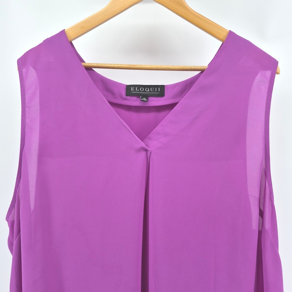 Eloquii Purple V-Neck Pleated High-Low Blouse Plus Size 22 Sleeveless Chiffon - Picture 3 of 10